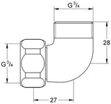 GROHE Anschlusswinkel 12419 3/4 Zoll x 3/4 Zoll Außengewinde chrom für Thermostat Automatic 2000 Compact