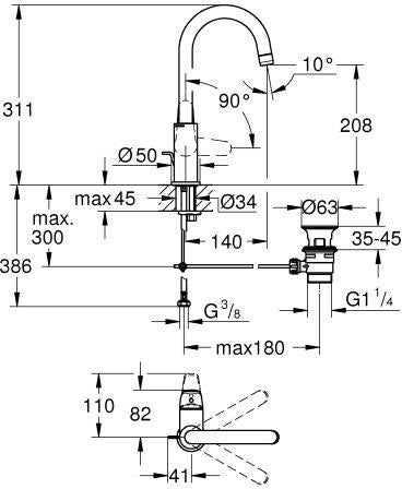 GROHE Euroeco Einhand-Waschtischbatterie L-Size mit Zugstangen-Ablaufgarnitur Chrom