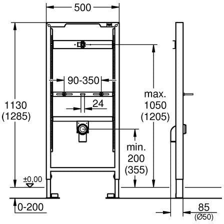 GROHE Urinal-Element Rapid SL 38517_1 – Vorwandmontage, höhenverstellbar, ohne Armatur