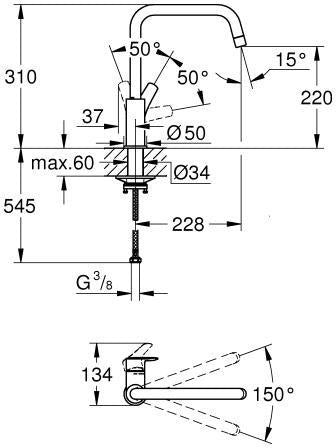 GROHE Eurosmart Spültisch-Einhandmischer mit hohem Auslauf – Chrom, schwenkbar 150°, SilkMove-Technologie