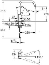 GROHE Eurosmart Spültisch-Einhandmischer mit hohem Auslauf – Chrom, schwenkbar 150°, SilkMove-Technologie