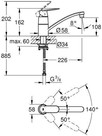 GROHE Eurosmart Cosmopolitan Spültisch-Einhandmischer für Vor-Fenster-Montage, flacher Auslauf, Chrom