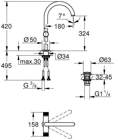 GROHE Atrio Private Collection Waschtisch-Einlochbatterie XL-Size mit Knopfbetätigung in Chrom