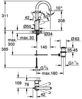 GROHE Eurosmart Einhand-Waschtischbatterie L-Size mit Zugstangen-Ablaufgarnitur, Chrom