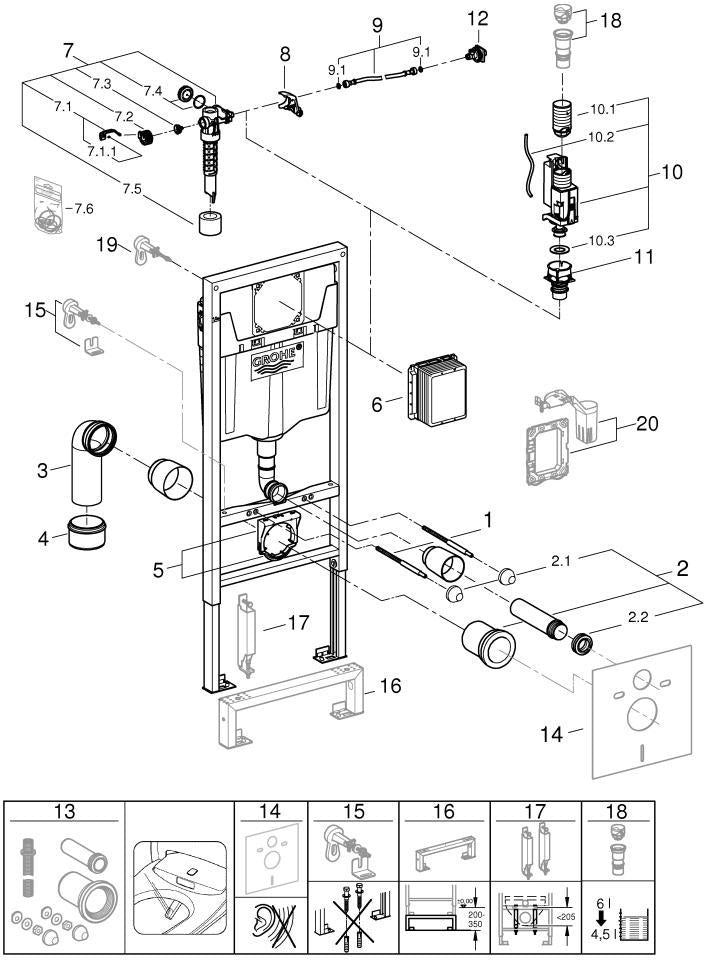 GROHE WC-Element Rapid SL 38528_1 – 1,13 m Vorwandelement mit GD 2 Spülkasten und kleiner Revisionsöffnung