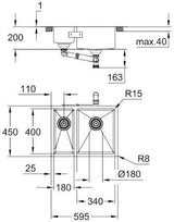 GROHE K700 Unterbau-Edelstahlspüle 1,5 Becken 595 x 450 mm, Einbau rechts – satin finish