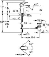 GROHE BauEdge Einhand-Waschtischbatterie S-Size mit 3,5 l/min Durchfluss, Chrom