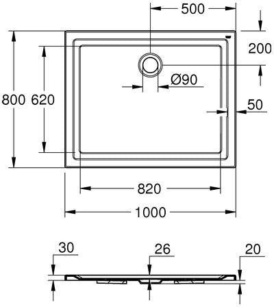 GROHE Universal Duschwanne 39306 aus Acryl 1000 x 800 mm alpinweiß