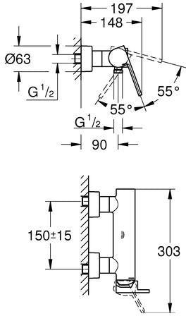 GROHE Plus Einhand-Brausebatterie Wandmontage Chrom – mit Temperaturbegrenzer & SilkMove
