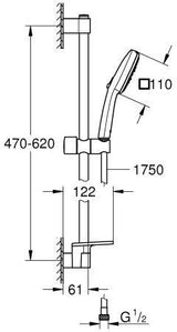 GROHE Tempesta Cube 110 Brausestangenset 3 Strahlarten 600 mm Chrom