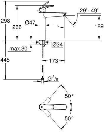 GROHE Eurosmart Einhand-Waschtischbatterie XL-Size für freistehende Waschschüsseln, Chrom