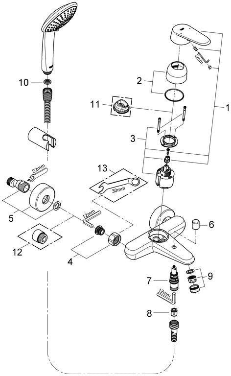 GROHE Eurodisc Cosmopolitan Einhand-Wannenbatterie mit Brausegarnitur, Wandmontage, Chrom