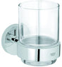 GROHE Essentials Zahnputzbecher mit Halter, Glas/Metall, Chrom, Wandmontage, verdeckte Befestigung