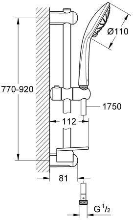GROHE Euphoria 110 Massage Brausegarnitur mit 3 Strahlarten, 900 mm Stange, Chrom