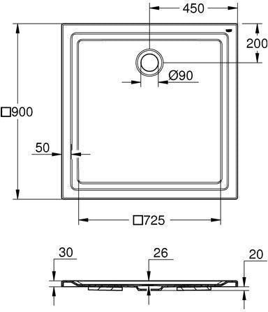 GROHE Universal Duschwanne 1000 x 1000 mm Acryl alpinweiß – flacher Einbau