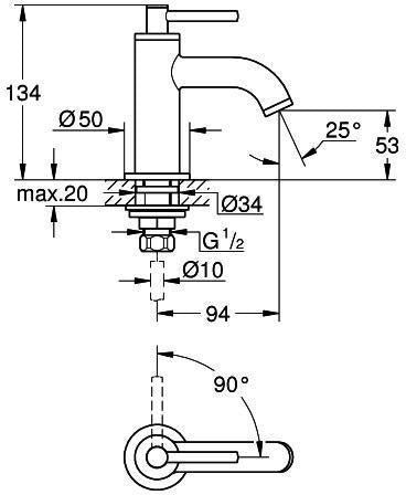 GROHE Standventil Atrio XS-Size Hebelgriff chrom – 1/2'' Oberteil, EcoJoy, 5 l/min