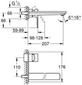 GROHE Lineare 2-Loch-Waschtischbatterie Wandmontage Fertigmontageset Chrom