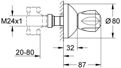 GROHE UP-Ventil-Oberbau Atlanta 19830 mit Brillant-Griff, chrom, Einbautiefe 20–80 mm