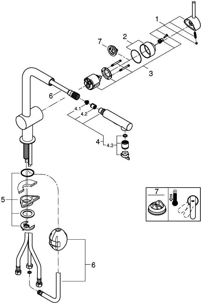 GROHE Minta Einhand-Spültischbatterie L-Auslauf mit ausziehbarer Spülbrause hard graphite