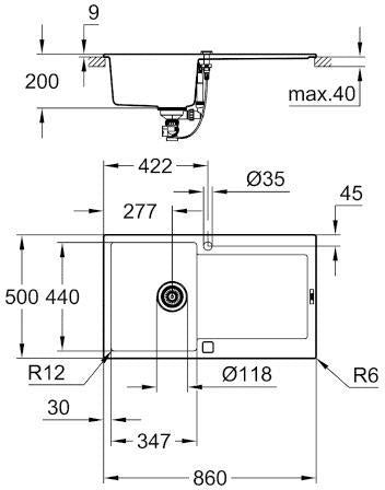 GROHE K500 Kompositspüle 860x500mm mit Abtropffläche granit grau