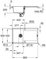 GROHE K500 Kompositspüle 860x500mm mit Abtropffläche granit grau