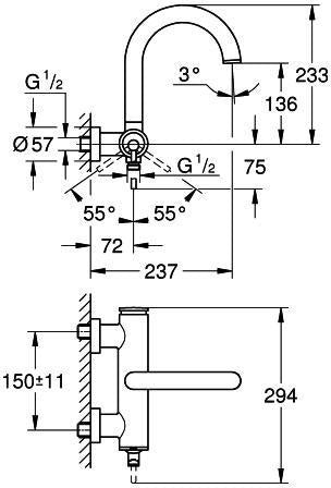 GROHE Atrio Einhand-Wannenbatterie 24367 Wandmontage Chrom – SilkMove & LongLife