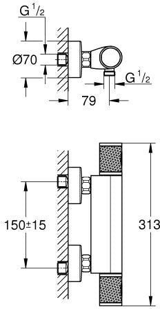 GROHE Grohtherm 1000 Performance Thermostat-Brausebatterie – Wandmontage, chrom
