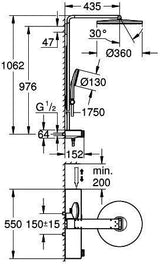 GROHE Rainshower Aqua Pure Duschsystem mit Thermostatbatterie, 360 mm Kopfbrause, Chrom