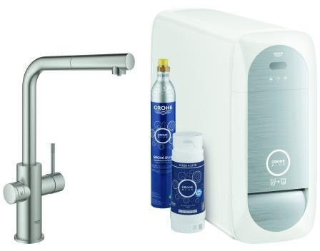 GROHE Blue Home Starter Kit Spültisch-Einhandmischer L-Auslauf mit Filterfunktion und Bluetooth/WIFI