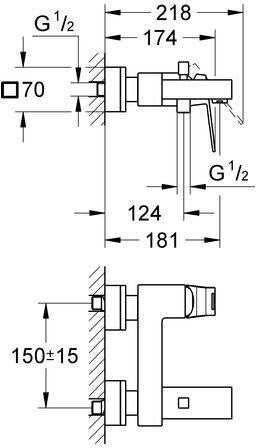 GROHE Eurocube Einhand-Wannenbatterie 23140 Wandmontage eigensicher Chrom – SilkMove & Rückflussverhinderer