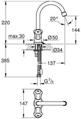 GROHE Costa Waschtisch-Einlochbatterie mit schwenkbarem Auslauf und versenkbarer Kette – Chrom