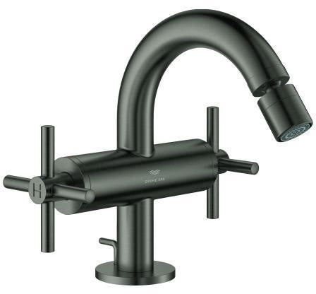 GROHE Atrio Bidet-Zweigriffbatterie mit Kreuzgriffen in Chrom – 1-Loch-Montage, Kugelgelenk-Mousseur