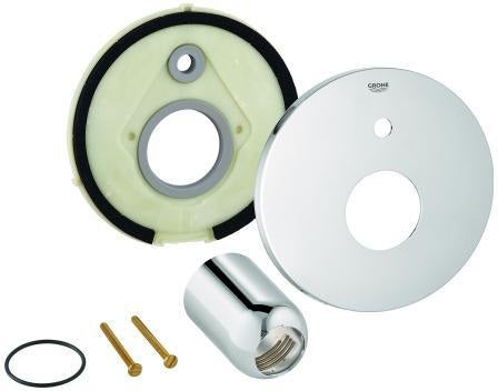 GROHE Rosette 46905 Chrom – Metall-Rosette mit Kappe für Einhand-Wannenbatterie, QuickFix Fertigmontageset