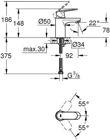 GROHE Eurosmart Cosmopolitan Einhand-Waschtischbatterie – chrom, DN15, SilkMove, FastFixation