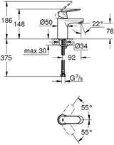 GROHE Eurosmart Cosmopolitan Einhand-Waschtischbatterie – chrom, DN15, SilkMove, FastFixation