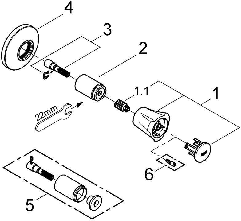 GROHE Costa UP-Ventil Oberbau mit roter Markierung, Einbautiefe 10–35 mm, Chrom