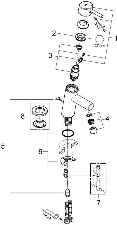 GROHE Concetto Einhand-Waschtischbatterie mit EcoJoy und versenkbarer Kette – Chrom