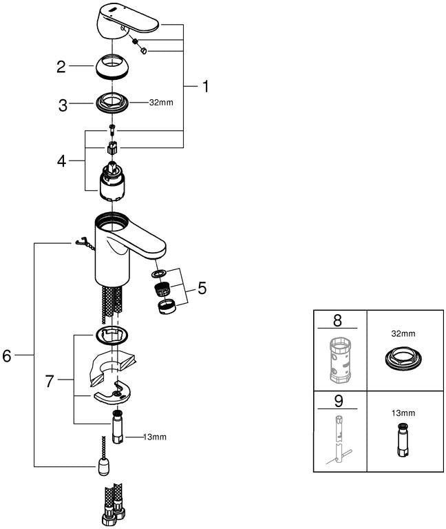 GROHE Eurosmart Cosmopolitan Einhand-Waschtischbatterie mit versenkbarer Kette, chrom