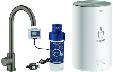 GROHE Red Mono Standventil mit Boiler M-Size – 100°C kochendes Wasser, hard graphite gebürstet