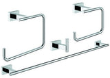 GROHE Essentials Cube Bad-Accessoire Set 4-in-1: Handtuchhalter, Haken, WC-Papierhalter, Handtuchring – Chrom