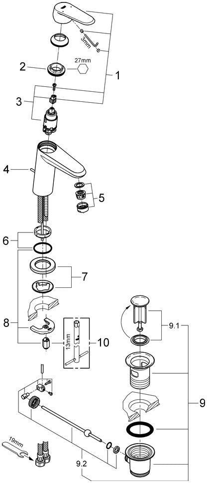 GROHE Eurodisc Cosmopolitan Einhand-Waschtischbatterie mit Zugstangen-Ablaufgarnitur, Chrom, 28 mm Keramikkartusche
