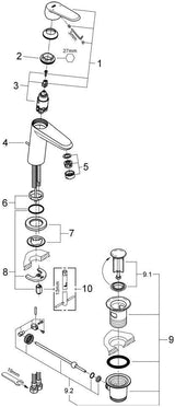 GROHE Eurodisc Cosmopolitan Einhand-Waschtischbatterie mit Zugstangen-Ablaufgarnitur, Chrom, 28 mm Keramikkartusche