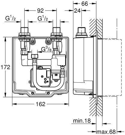 GROHE Eurosmart CE UP-Einbaukasten mit thermostatischer Mischung 230V für Waschtisch-IR-Fertigmontagesets
