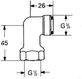 GROHE Anschlusswinkel 12010 chrom – Innengewinde 1/2'' und Außengewinde 3/4'' mit LongLife Oberfläche