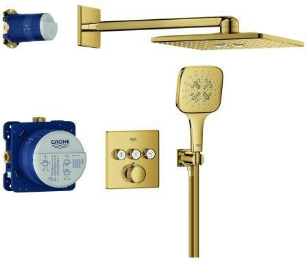 GROHE Grohtherm SmartControl Duschsystem Unterputz mit Thermostat, 3 Absperrventilen und Rainshower SmartActive 310 Cube, Chrom
