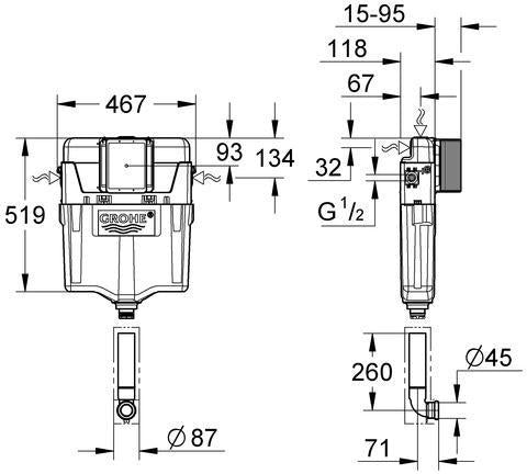 GROHE WC-Spülkasten GD 2 Wandeinbau 6–9 l einstellbar mit Start/Stopp- oder 2-Mengen-Funktion