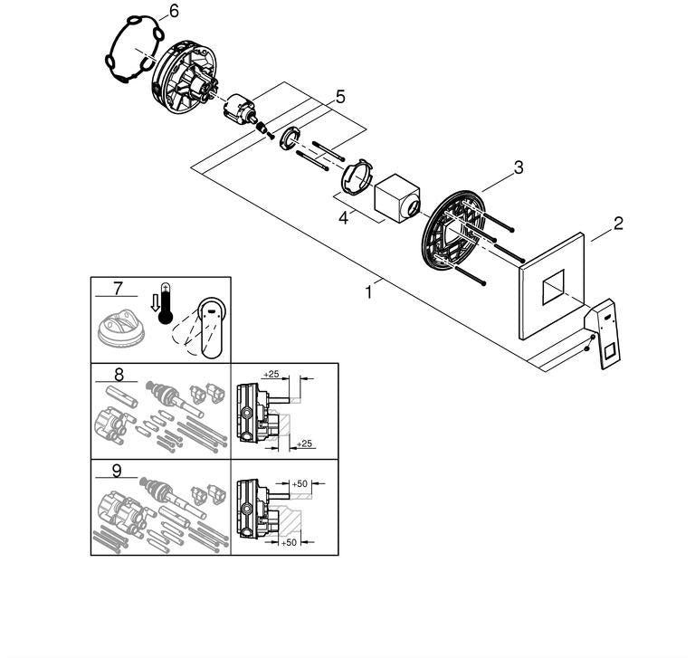 GROHE Eurocube Einhand-Brausebatterie Fertigmontageset – chrom, für Rapido SmartBox