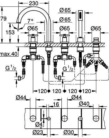 GROHE Atrio 5-Loch-Wannen-Kombination 29408 mit Kreuz-Griffen in Chrom