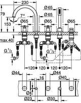 GROHE Atrio 5-Loch-Wannen-Kombination 29408 mit Kreuz-Griffen in Chrom
