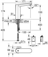 GROHE Eurosmart CE Infrarot-Elektronik Waschtischarmatur L-Size mit Mischung und Temperaturbegrenzer, 6V Chrom